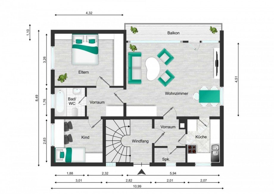 Grundriss Etagenwohnung Freiberg am Neckar